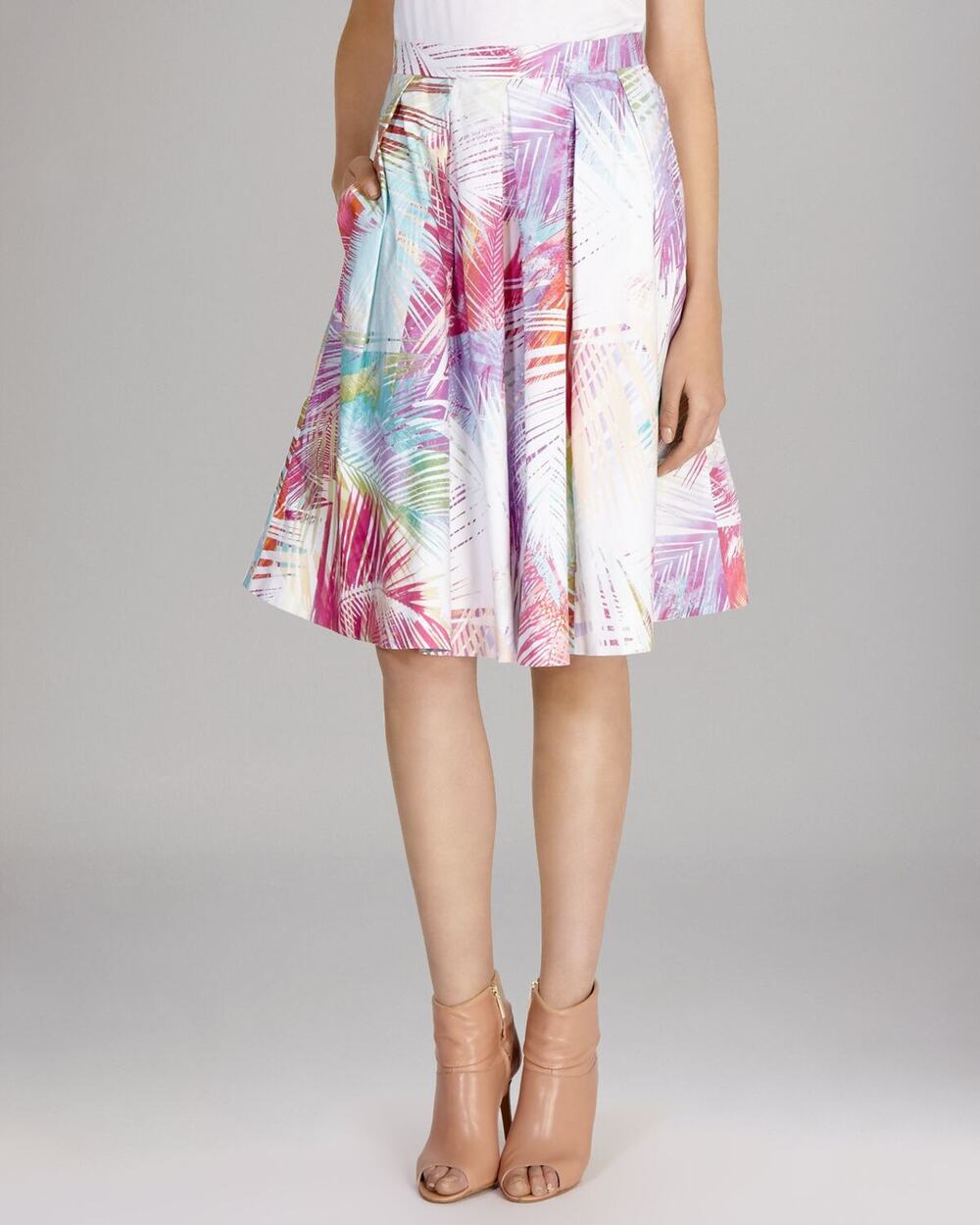 KAREN MILLEN Palm Tree Print Pleated Skirt Size 6 NEW!!!